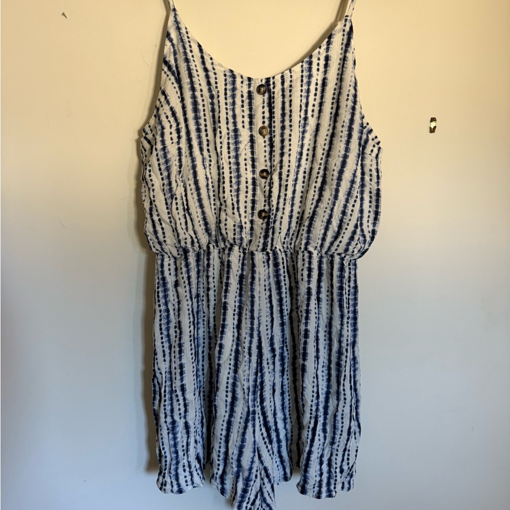 Blue and White Striped Romper